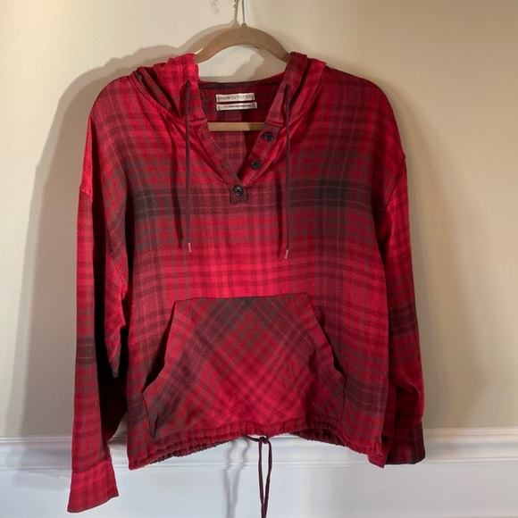 Urban Outfitters Tops - Urban Outfitters red plaid flannel hoodie Small